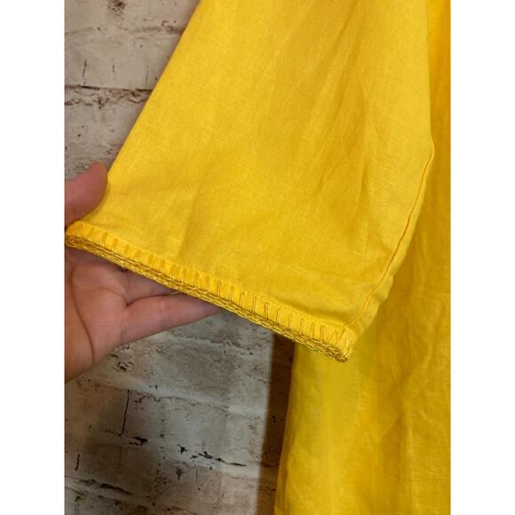 Land's End Tunic Dress Womens Medium Bright Yellow Linen Eyelet Hem Sundress - Picture 8 of 14